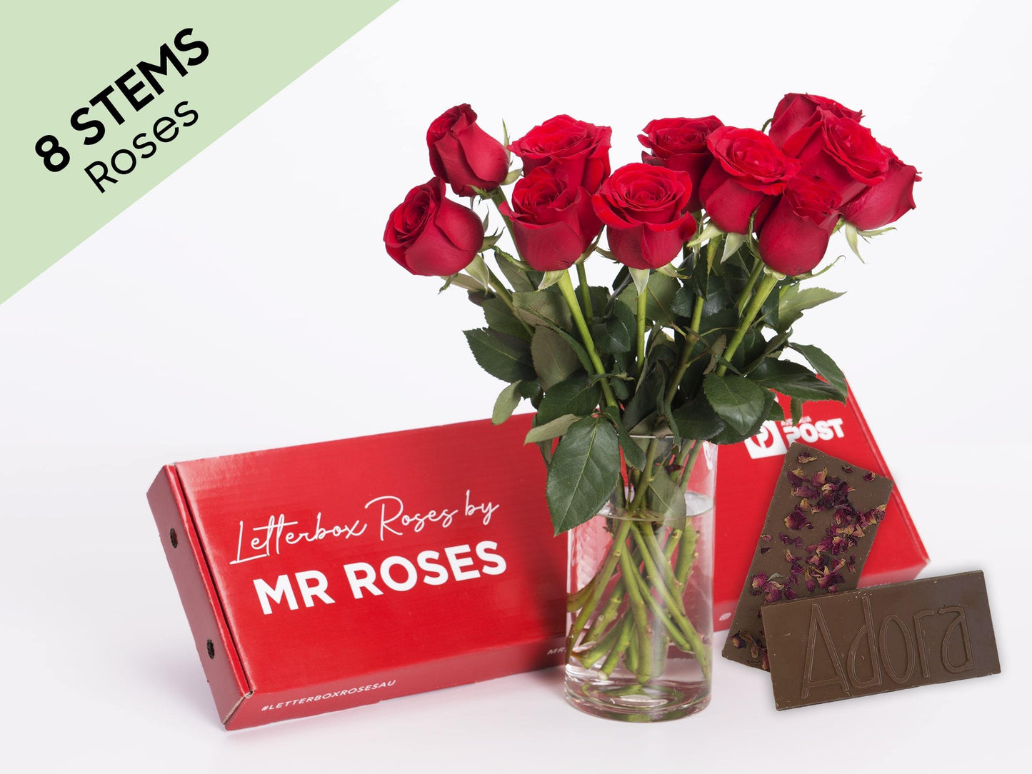 Lucky 8 Red Roses Gift Box & Adora Chocolate