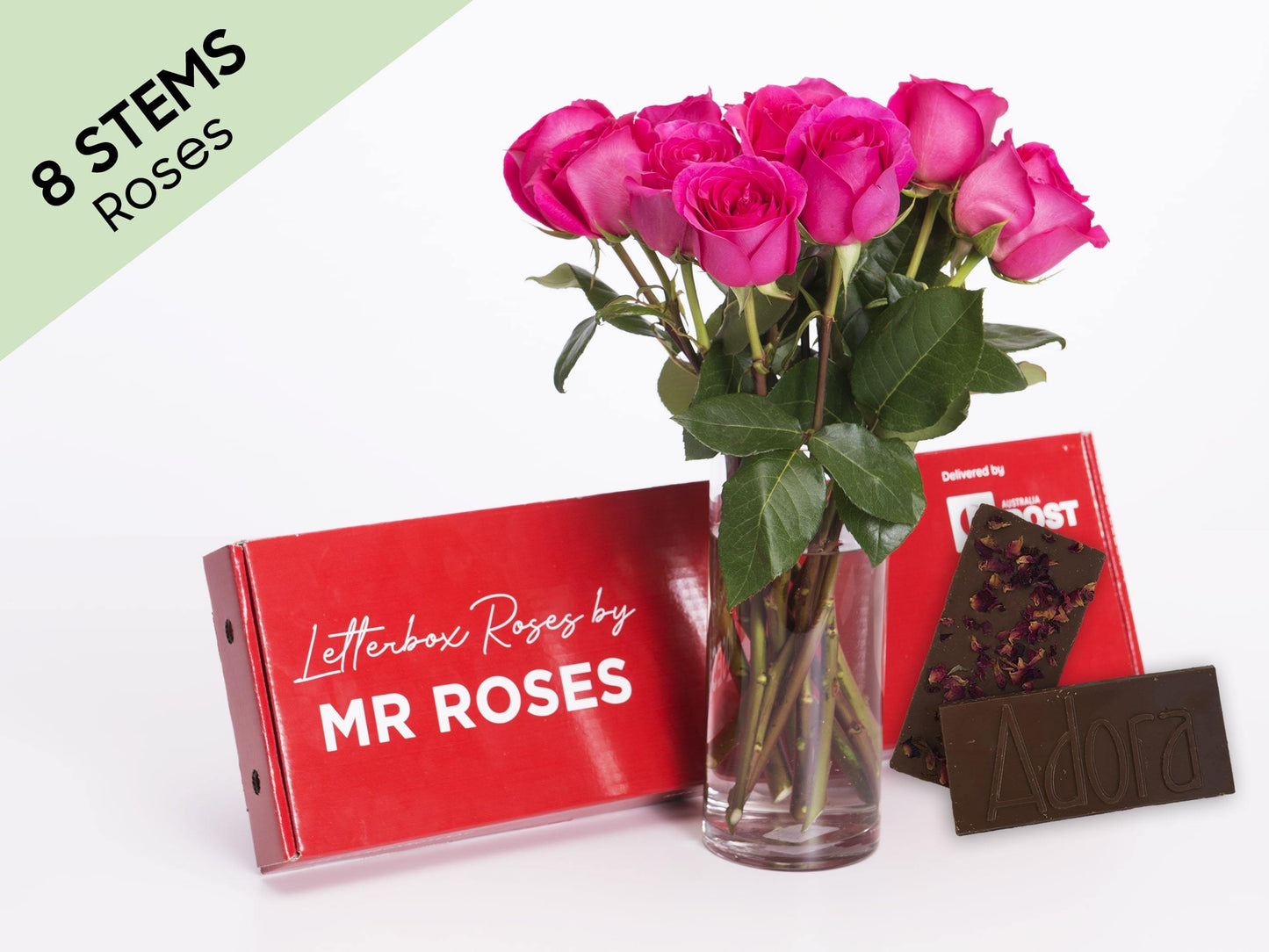 Lucky 8 Bright Pink Roses Gift Box & Adora Chocolate
