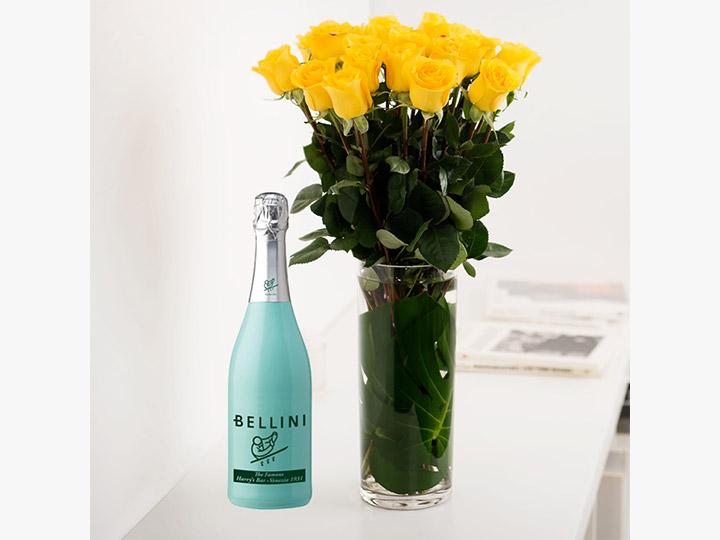 Long Stemmed Yellow Roses (12 - 36 Flowers) & Champagne