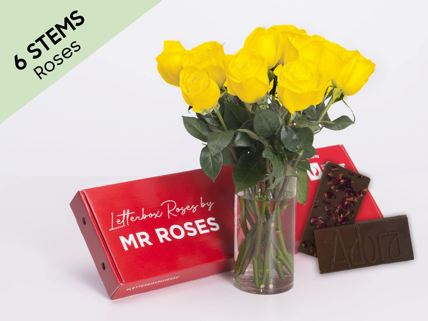 Subtle 6 Yellow Roses Gift Box & Adora Chocolate