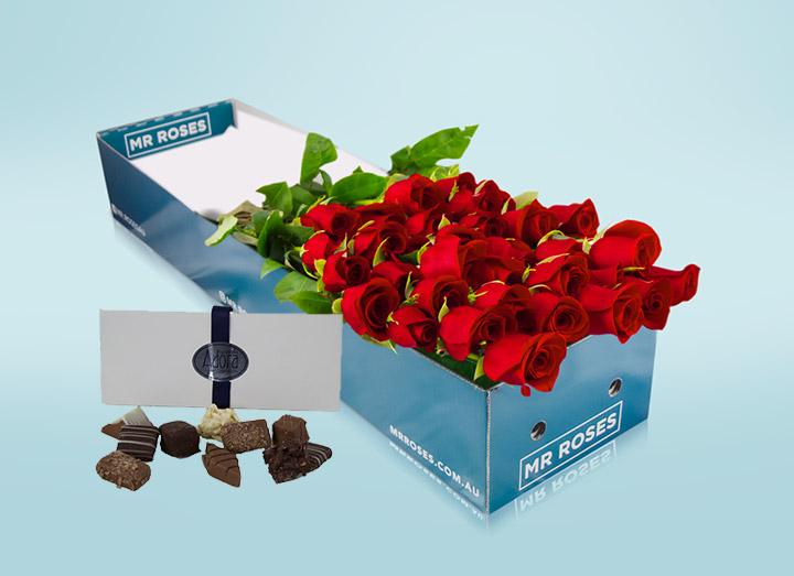 Long Stemmed Red Roses (12 - 36 Flowers) & Chocolates