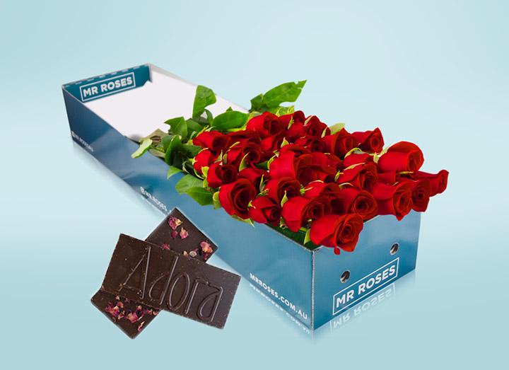 Long Stemmed Red Roses (12 - 36 Flowers) & Chocolates
