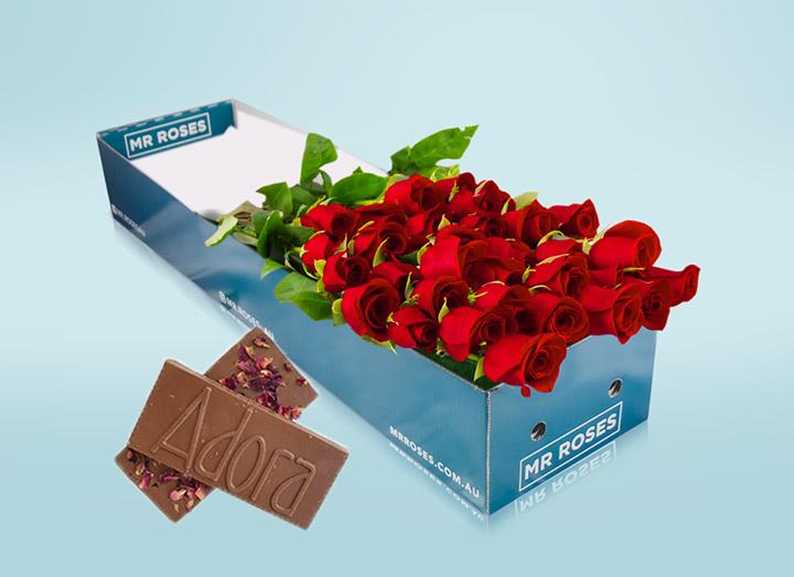 Long Stemmed Red Roses (12 - 36 Flowers) & Chocolates