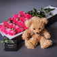 Pink Roses & Teddy Bear