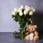 White Roses & Teddy Bear