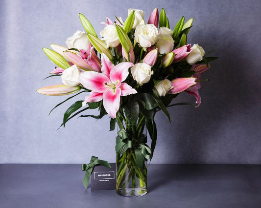 Pink Lilies & White Roses