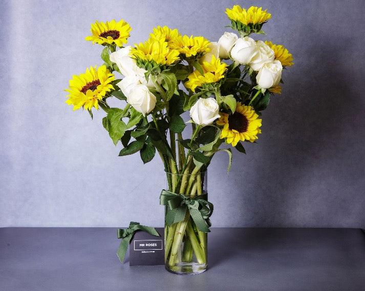 Sunflowers & White Roses