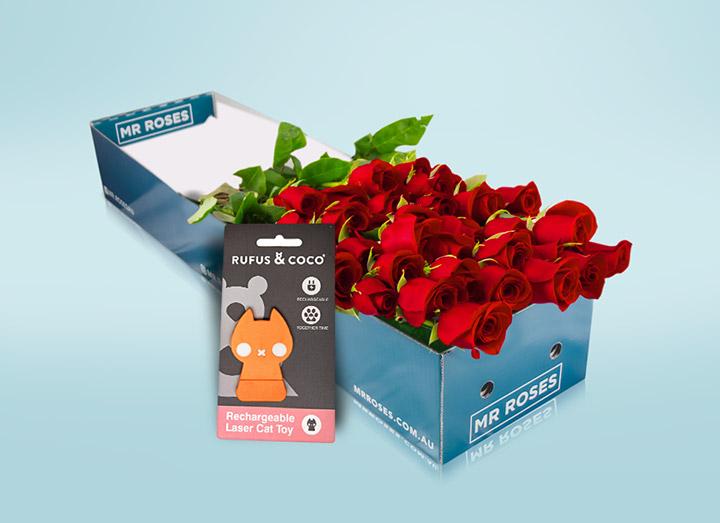 Long stemmed red roses (12-36 Flowers) & Dog Toy