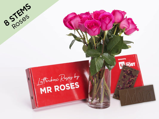 Lucky 8 Bright Pink Roses Gift Box & Adora Chocolate