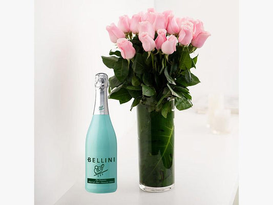 Long Stemmed Pink Roses (12 - 36 Flowers) & Champagne