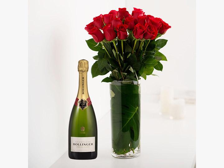 Long Stemmed Red Roses (12 - 36 Flowers) & Champagne