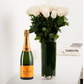 Long Stemmed White Cream Roses (12 - 36 Flowers) & Champagne
