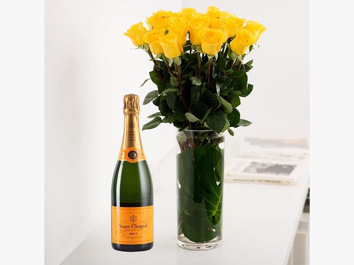 Long Stemmed Yellow Roses (12 - 36 Flowers) & Champagne