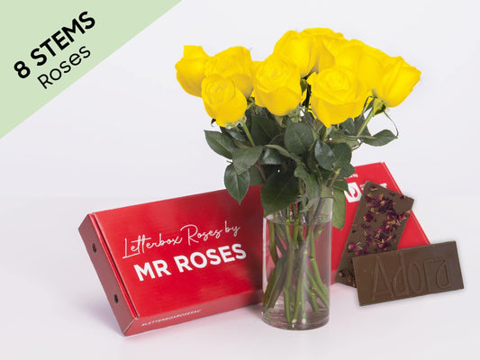 Lucky 8 Yellow Roses Gift Box & Adora Chocolate