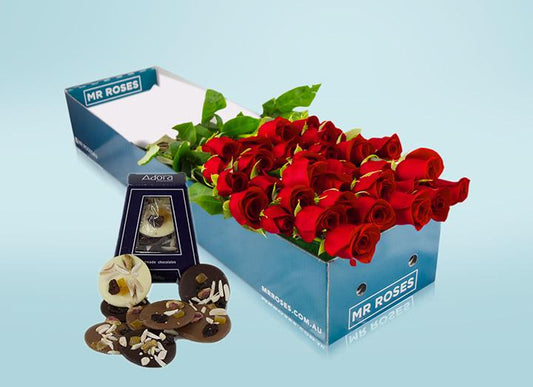 Long Stemmed Red Roses (12 - 36 Flowers) & Chocolates