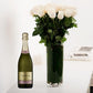 Long Stemmed White Cream Roses (12 - 36 Flowers) & Champagne