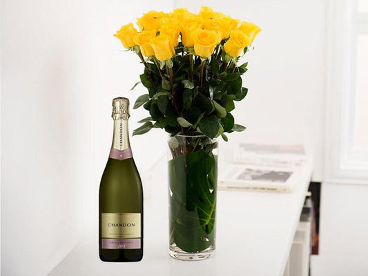Long Stemmed Yellow Roses (12 - 36 Flowers) & Champagne